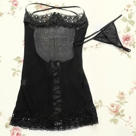 Sexy Lingerie Black Cupless Lace Babydoll G String 026