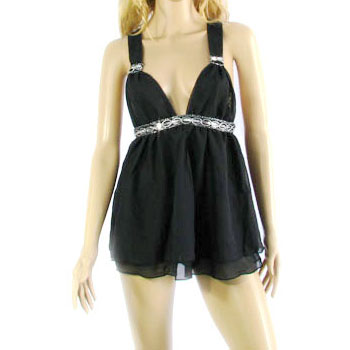 Sexy Lingerie Clubwear Black Babydoll Dress Thong 048