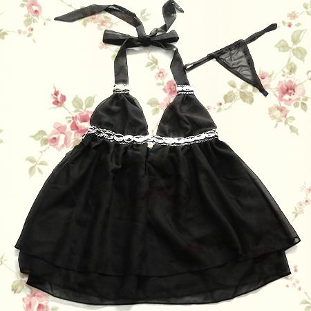 Sexy Lingerie Clubwear Black Babydoll Dress Thong 048