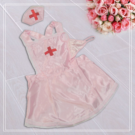 Sexy Lingerie Pink Fancy Nurse Cosplay Hat Thong Outfit