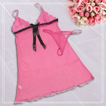 Sexy Lingerie Pink Babydoll Sleepwear Chemise Thong