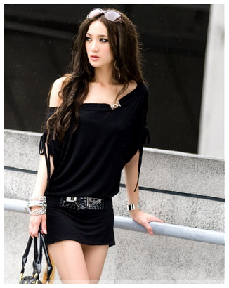 Black Mini Dress Top Party Wear Summer Long Blouse