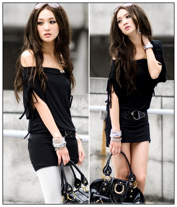 Black Mini Dress Top Party Wear Summer Long Blouse