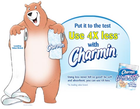 Put it to the test Use 4X less* with Charmin. Using less never felt so good! So soft and absorbent, you can use 4X less. *Vs. leading value brand.