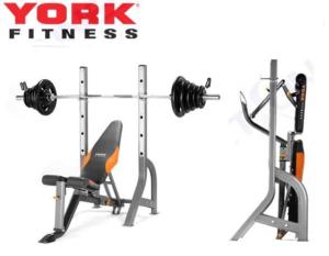 YORK FITNESS BENCH + GUN RACK, NEW- FREE DELIVERY