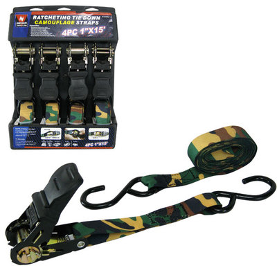 Neiko 4-Pack 1-Inch x 15-Foot Ratcheting Tie Downs Straps, Camouflage