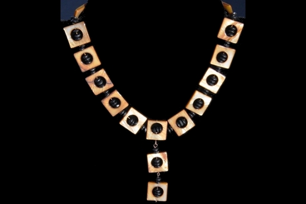 KapKa Design Golden Mother of Pearl and Black Ebony Wood Necklace