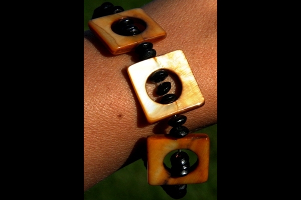 KapKa Design Golden Mother of Pearl and Black Ebony Wood Bracelet
