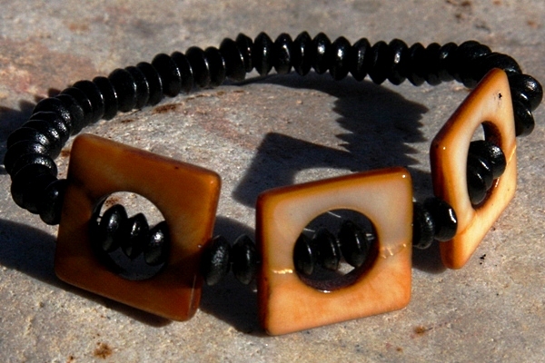 KapKa Design Golden Mother of Pearl and Black Ebony Wood Bracelet