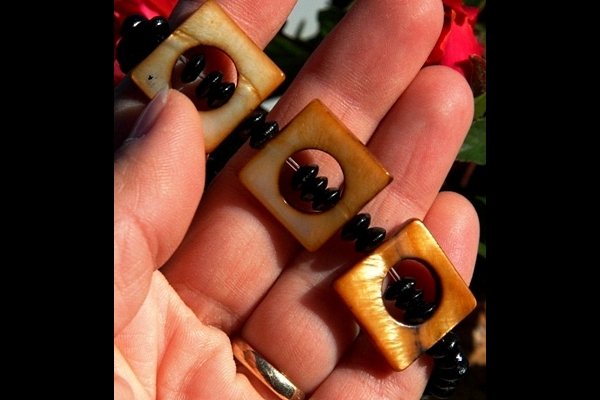 KapKa Design Golden Mother of Pearl and Black Ebony Wood Bracelet