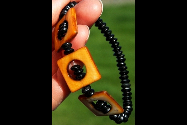 KapKa Design Golden Mother of Pearl and Black Ebony Wood Bracelet
