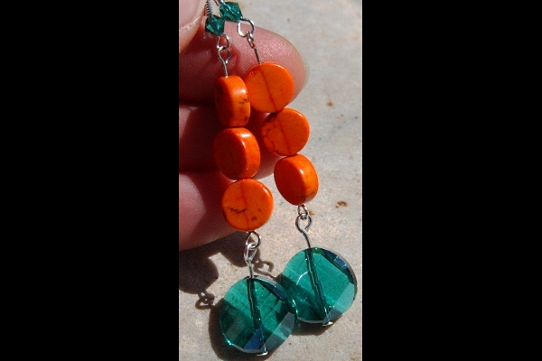 KapKa Design Rich Orange Turquoise and Persian Green Swarovski Crystal Sterling Silver Earrings