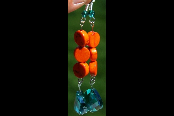 KapKa Design Rich Orange Turquoise and Persian Green Swarovski Crystal Sterling Silver Earrings