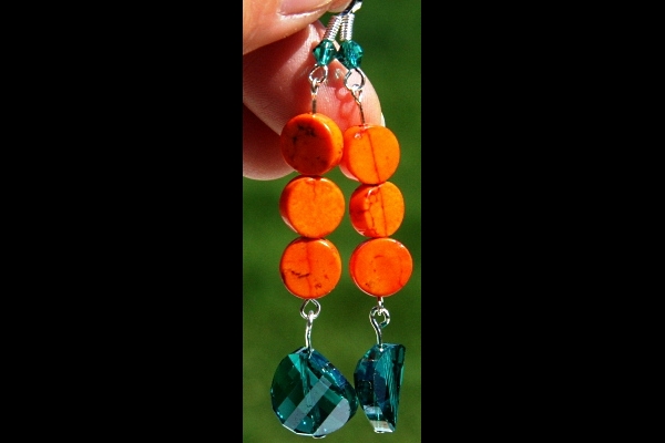 KapKa Design Rich Orange Turquoise and Persian Green Swarovski Crystal Sterling Silver Earrings