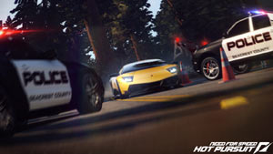 Police road block of a racer in Need For Speed: Hot Pursuit