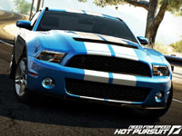 Blue muscle car with racing stripes in Need For Speed: Hot Pursuit