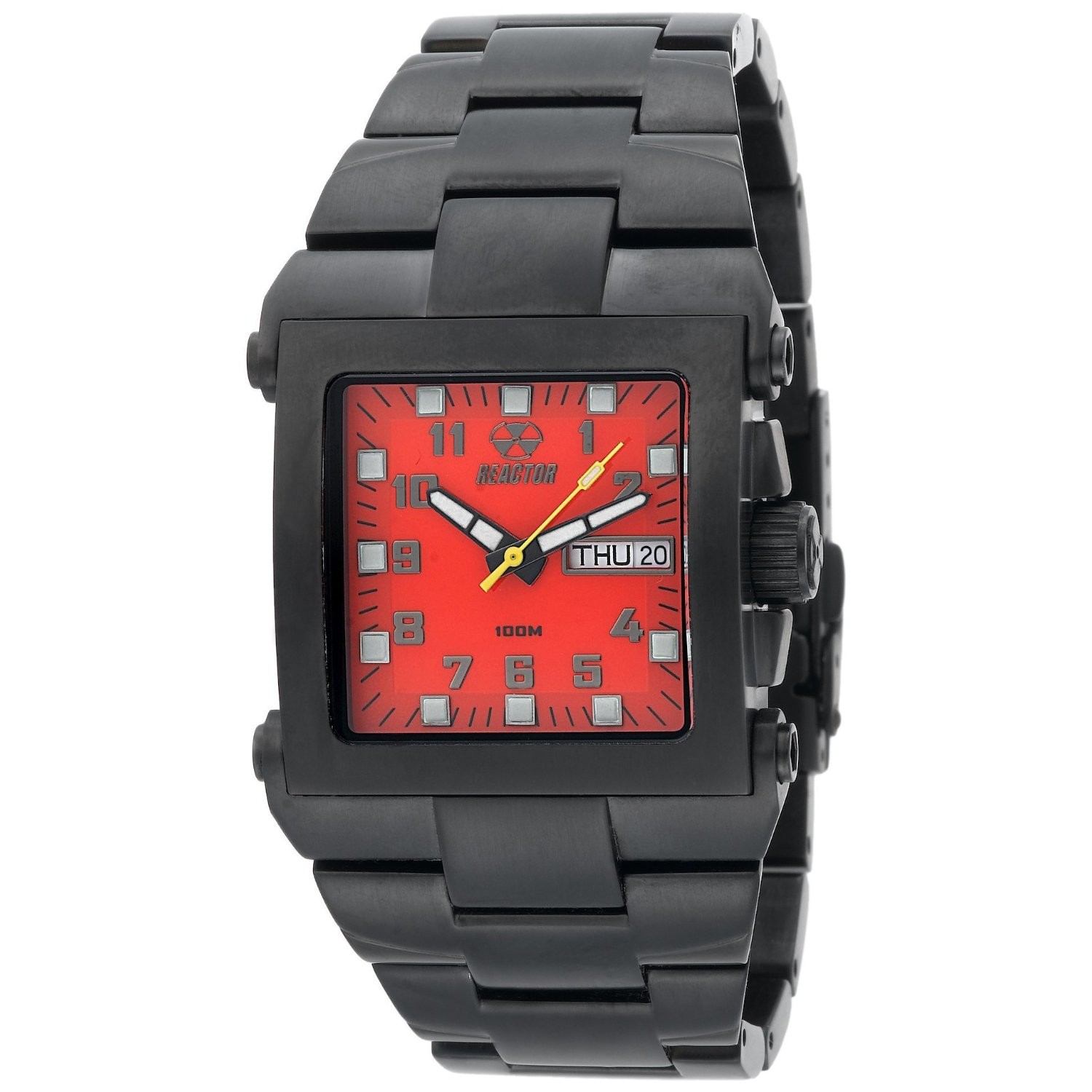 Reactor MC2 Men's Black Stainless Watch - Bracelet - Red Dial - 60511