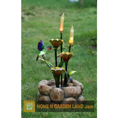 21' Water Fountain Hummingbird with Flowers/Bullrushes/LED