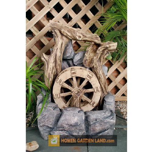 25' Water Fountain Waterwheel with Stone and Branches