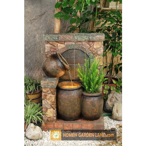 Fountain Wall And Pots 32' 32 In Decor