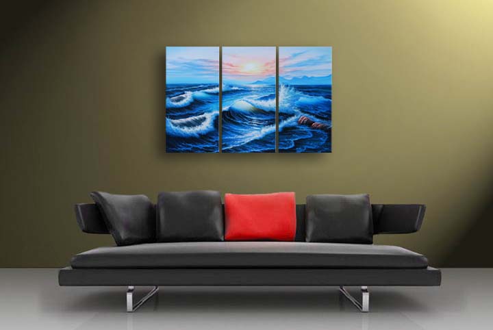 A5 - 60" FRAMED ABSTRACT MODERN ART OIL Seascape PAINTING