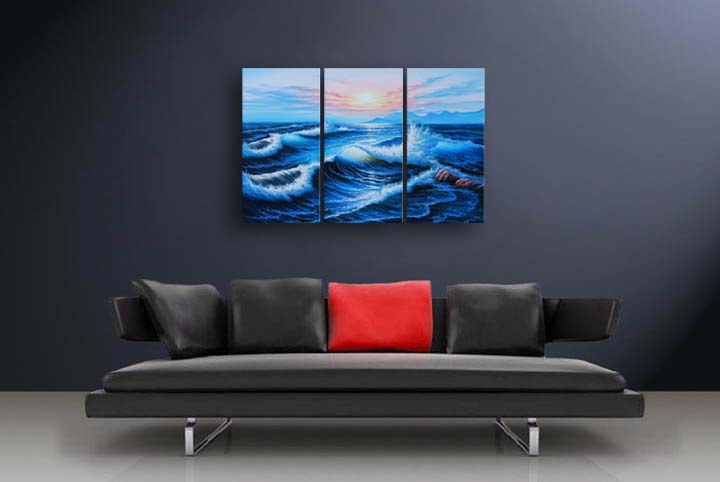 A5 - 60" FRAMED ABSTRACT MODERN ART OIL Seascape PAINTING