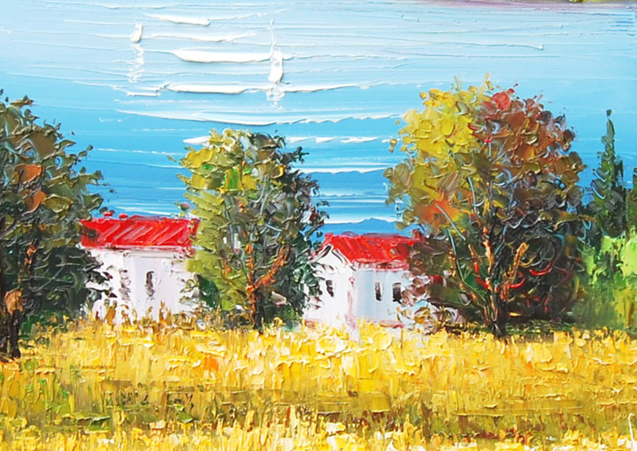 A52 - 60" FRAMED ABSTRACT MODERN Landscape ART OIL PAINTING