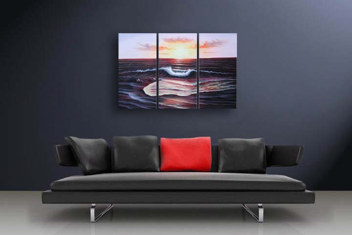 A6 - 60" FRAMED ABSTRACT MODERN ART OIL Seascape PAINTING