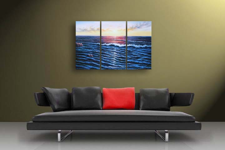 A7 - 60" FRAMED ABSTRACT MODERN ART OIL Seascape PAINTING