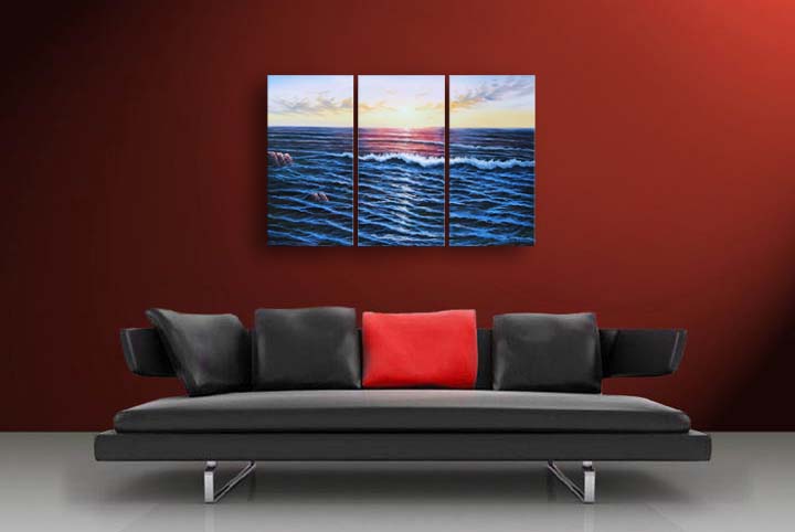 A7 - 60" FRAMED ABSTRACT MODERN ART OIL Seascape PAINTING