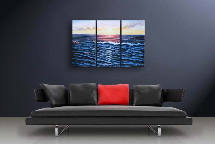 A7 - 60" FRAMED ABSTRACT MODERN ART OIL Seascape PAINTING