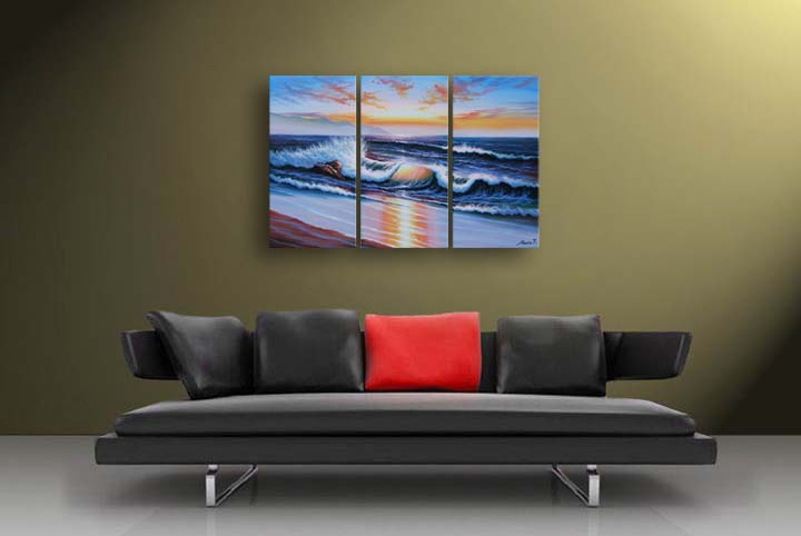 A8 - 60" FRAMED ABSTRACT MODERN ART OIL Seascape PAINTING