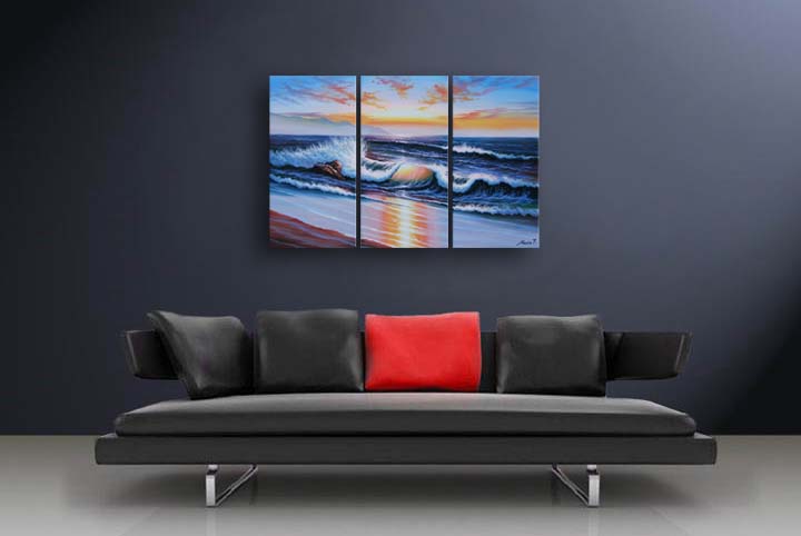 A8 - 60" FRAMED ABSTRACT MODERN ART OIL Seascape PAINTING