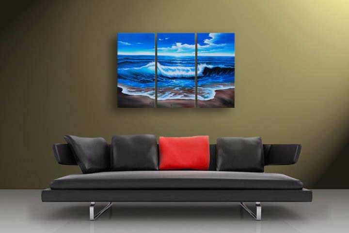 A9 - 60" FRAMED ABSTRACT MODERN ART OIL Seascape PAINTING