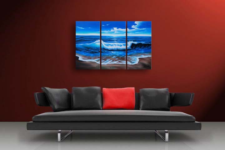 A9 - 60" FRAMED ABSTRACT MODERN ART OIL Seascape PAINTING