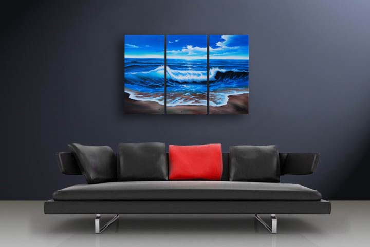 A9 - 60" FRAMED ABSTRACT MODERN ART OIL Seascape PAINTING