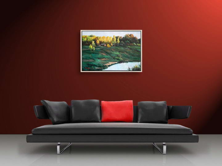 D266 - 37" FRAMED MODERN Forest Tree Landscape ART OIL PAINTING