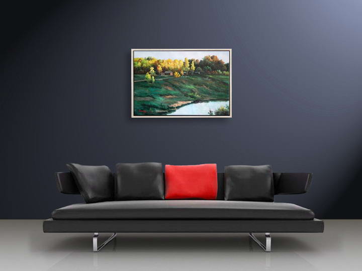 D266 - 37" FRAMED MODERN Forest Tree Landscape ART OIL PAINTING