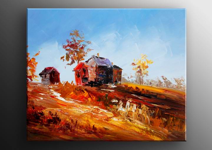F94 - 20x24" FRAMED ABSTRACT Landscape MODERN ART OIL PAINTING