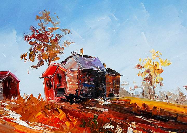 F94 - 20x24" FRAMED ABSTRACT Landscape MODERN ART OIL PAINTING