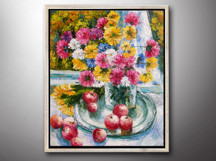 HA1046 - 20x24" FRAMED Modern IMPRESSIONIST Floral ART OIL PAINTING