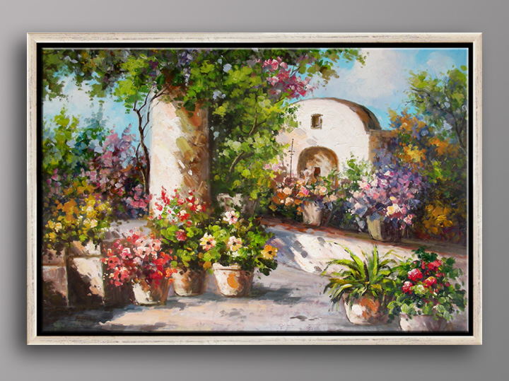 HB2089 - 25x37" Framed Original Floral Gardens Art Oil Painting