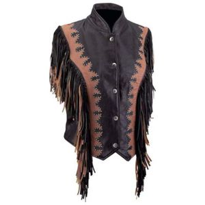 Lady Motorcycle Biker Solid Leather Vest Studs/Fringes