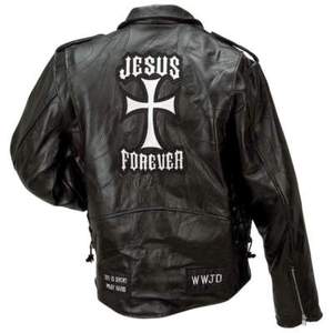 Motorcycle Leather Biker Jacket/Christian Patches