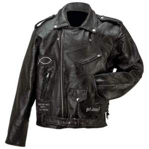 Motorcycle Leather Biker Jacket/Christian Patches