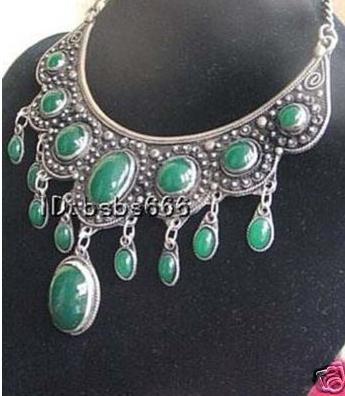 Genuine Tibet silver Jade Craft Carved Necklace Choke