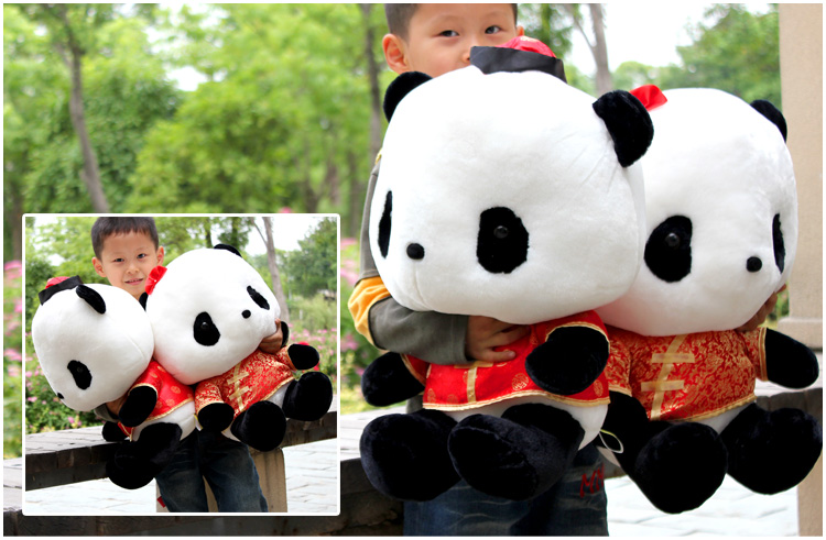 Lovely Couple Pandas in Chinese Suit Plush Doll