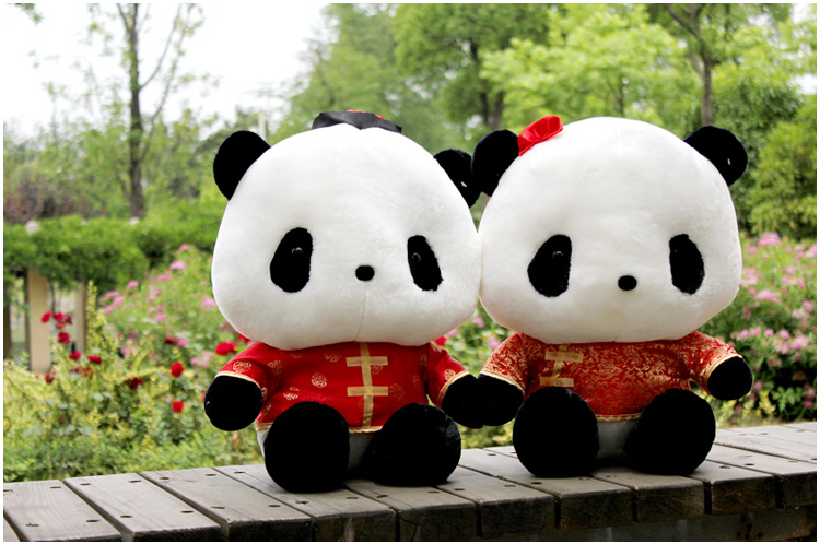 Lovely Couple Pandas in Chinese Suit Plush Doll