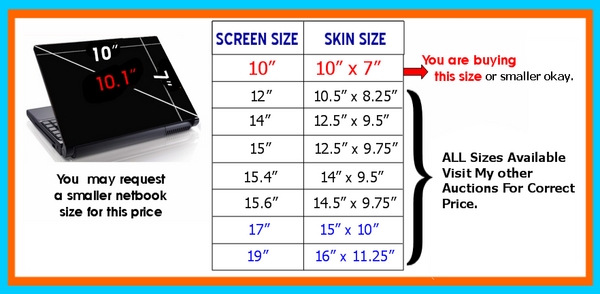 Laptop Skin Size Chart