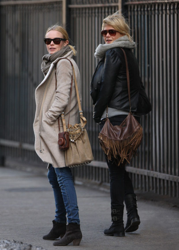 Kate Bosworth  strolls through New York City’s SoHo neighborhood with Alexander Wang Diego Bucket Bag